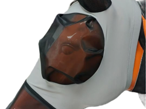 Lycra horse fly mask with mesh eyes and ears on display model