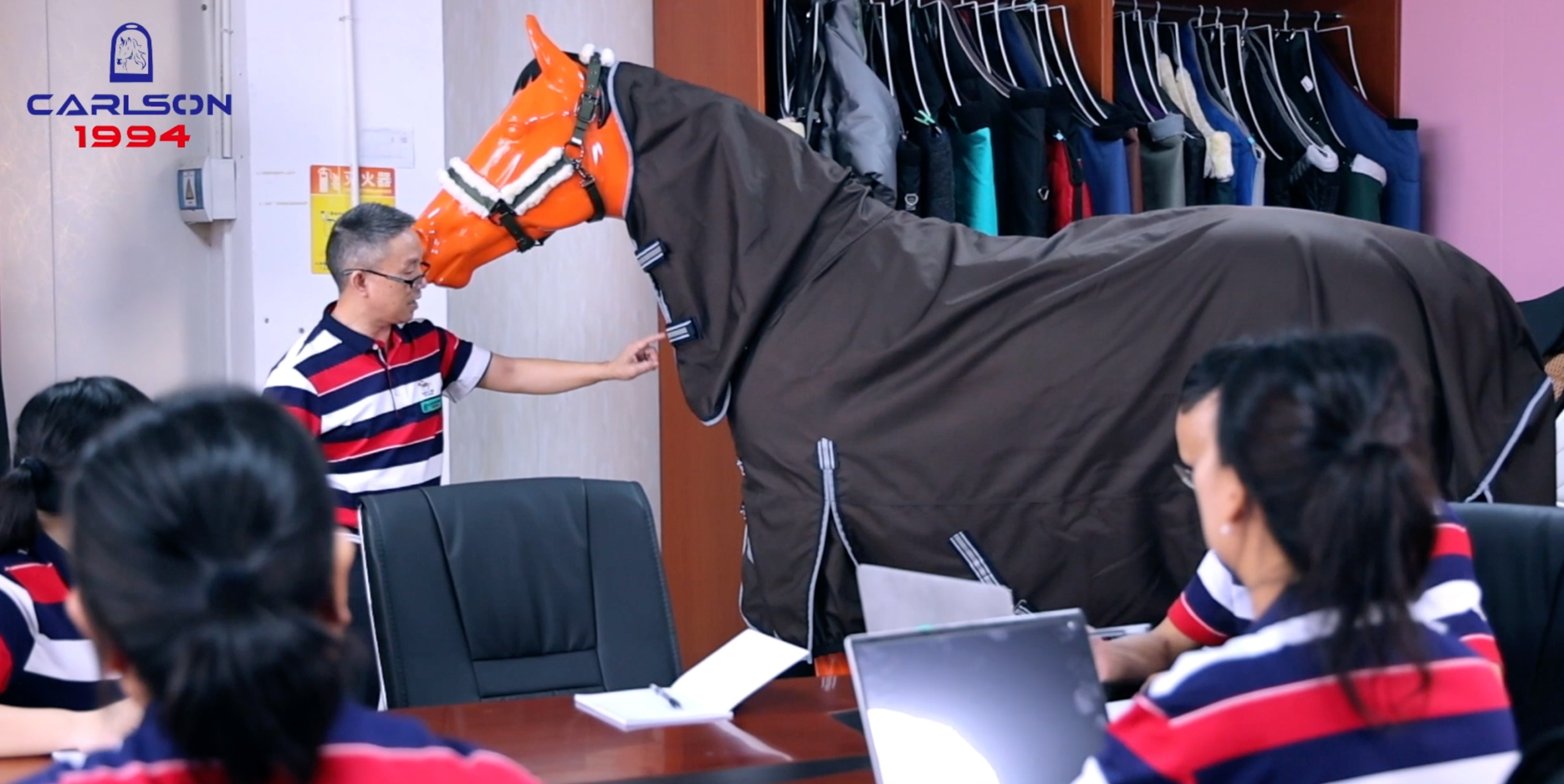 Product discussion and private label sample review for OEM horse tack manufacturing
