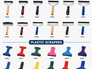 Full collection of horse sweat scrapers and plastic scrapers for grooming and sweat removal
