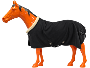 Black fleece horse rug with faux fur collar for OEM and private label supply